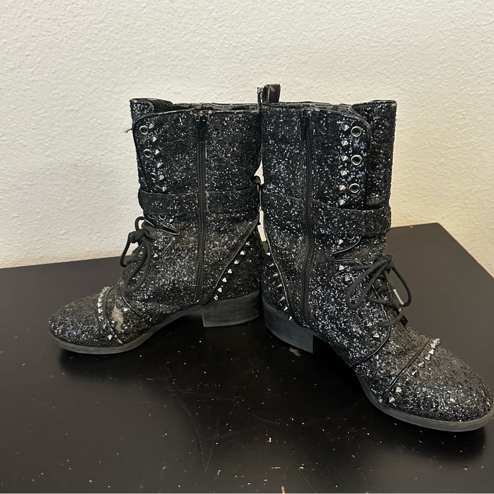 Gianni Bini Black Sparkle Studded Boots - Picture 5 of 16